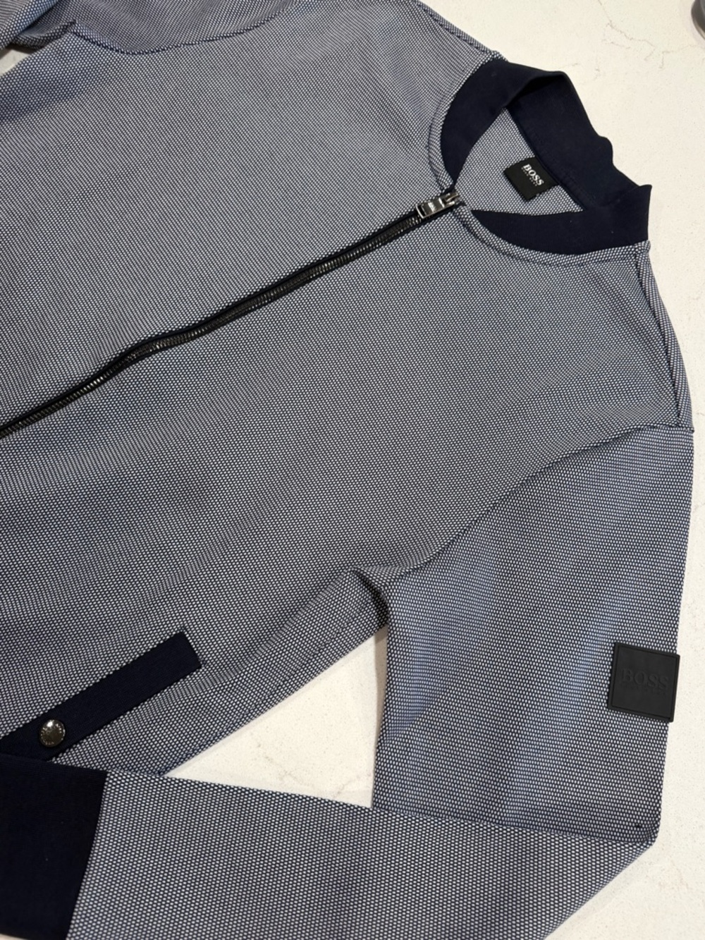 Boss Navy Textured Zip-Up Men's Sweater Jacket